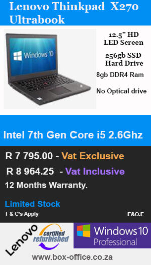 Lenovo Thinkpad x270 7th Gen i5 Ultrabook Laptop